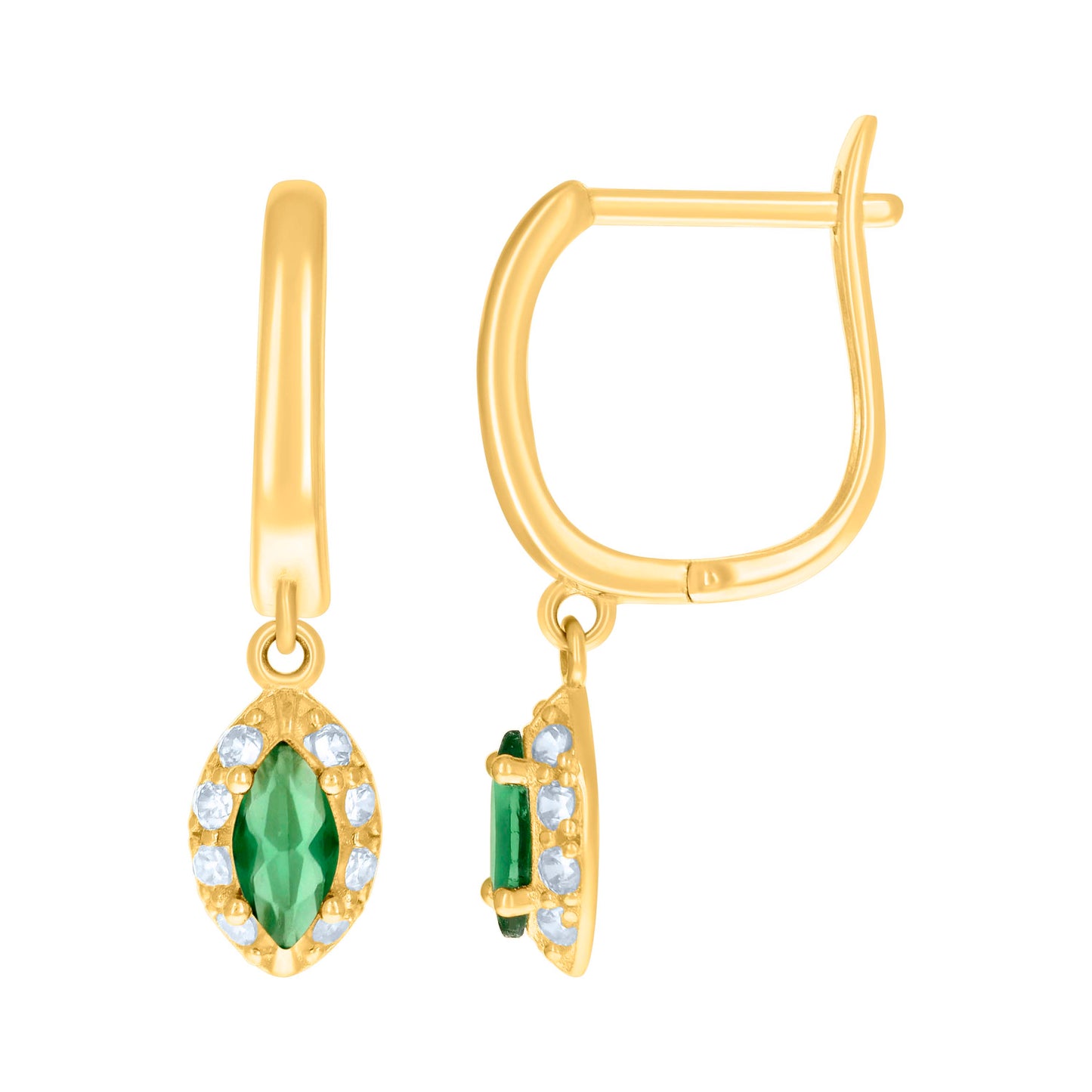10k Yellow Gold Womens Green White Marquise Round Cubic Zirconia Fashion Latch Back Earrings