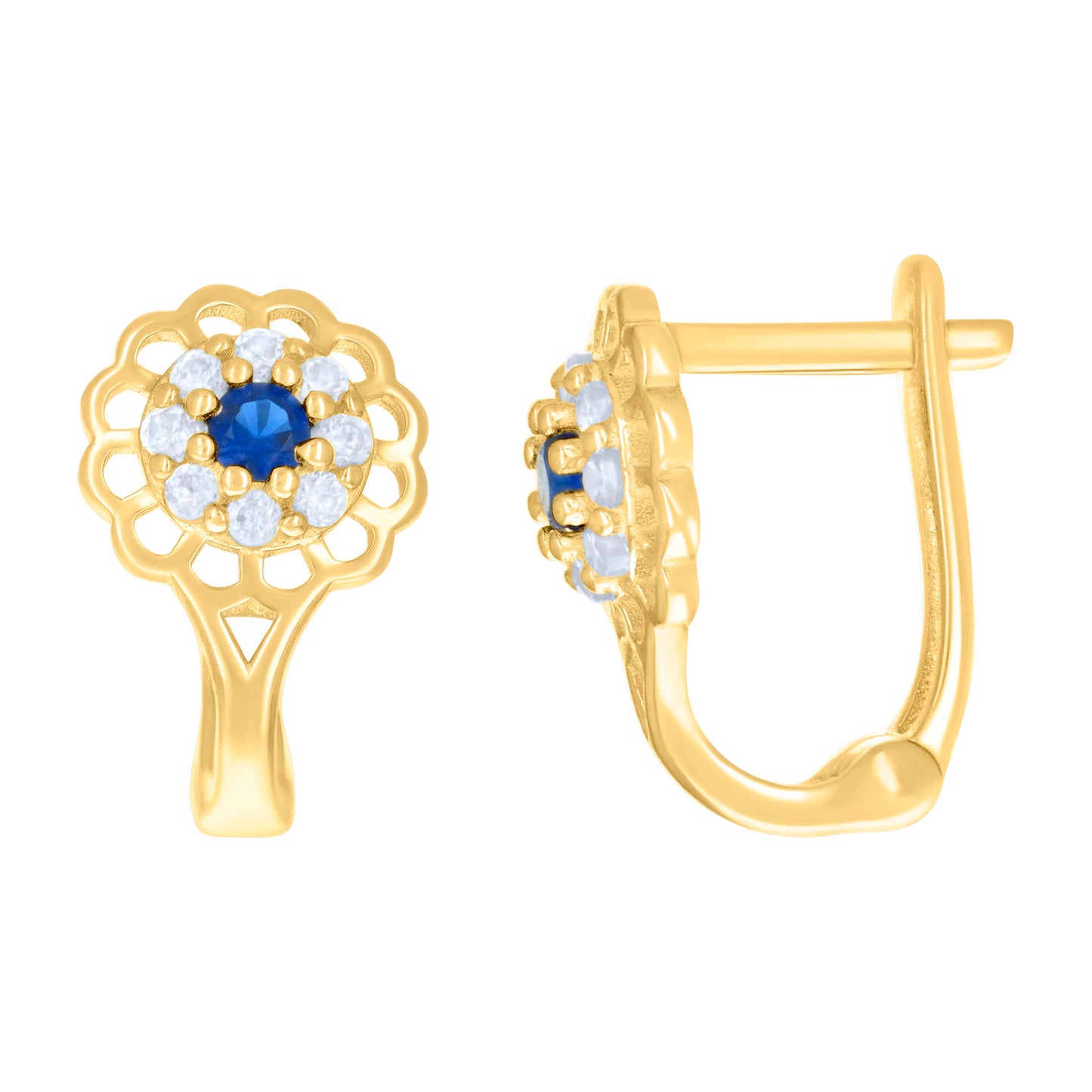 10k Yellow Gold Womens Blue White Cubic Zirconia Flower Fashion Latch Back Earrings