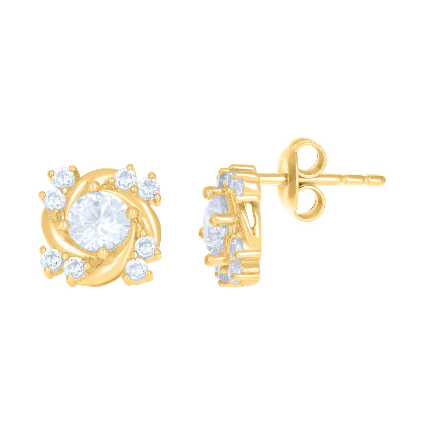 10k Yellow Gold Womens Cubic Zirconia Swirl Fashion Stud Earrings