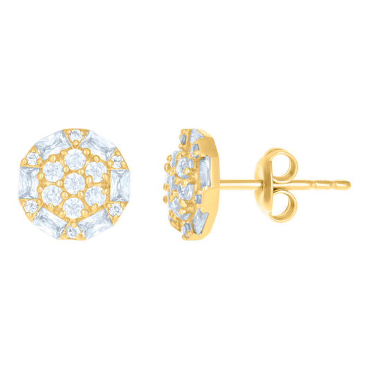 10k Yellow Gold Womens Baguette Round Cubic Zirconia Fashion Stud Earrings