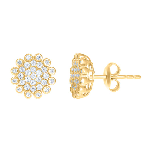 10k Yellow Gold Womens Cubic Zirconia Flower Fashion Stud Earrings