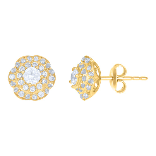 10k Yellow Gold Womens Cubic Zirconia Flower Fashion Stud Earrings