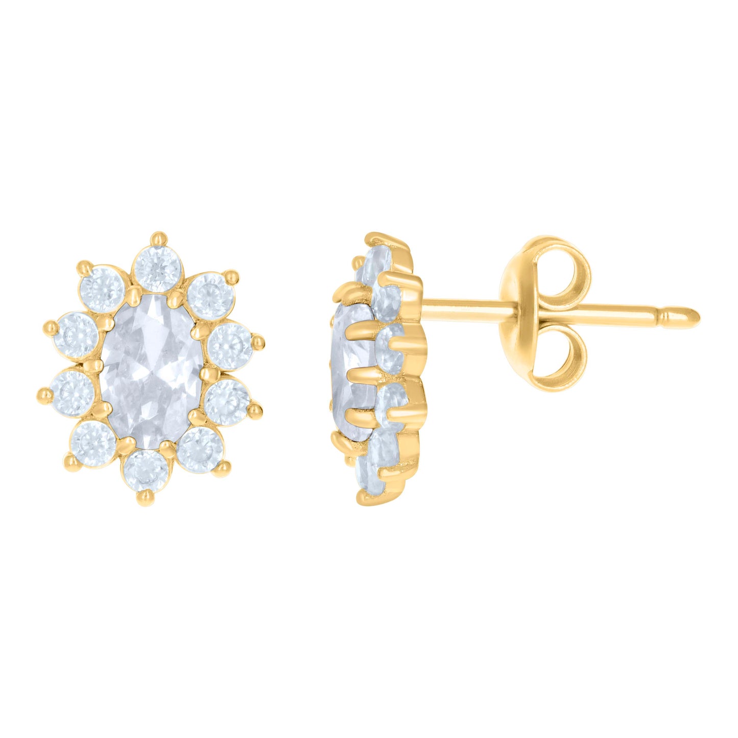 10k Yellow Gold Womens Oval Round Cubic Zirconia Flower Fashion Stud Earrings
