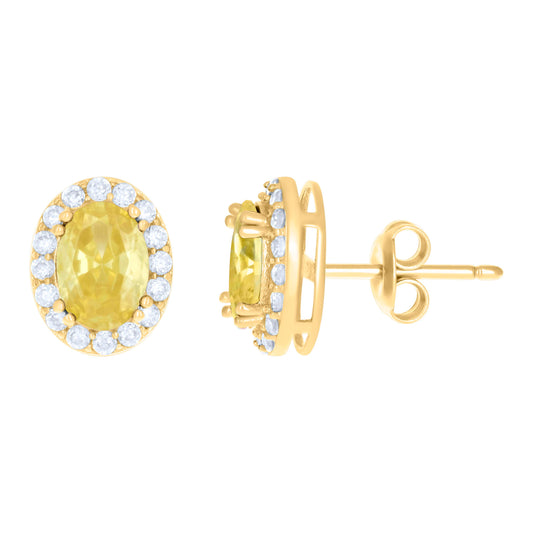 10k Yellow Gold Womens Yellow White Oval Round Cubic Zirconia Oval Fashion Stud Earrings