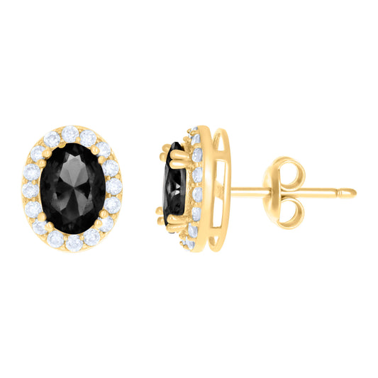 10k Yellow Gold Womens Black White Oval Round Cubic Zirconia Oval Fashion Stud Earrings