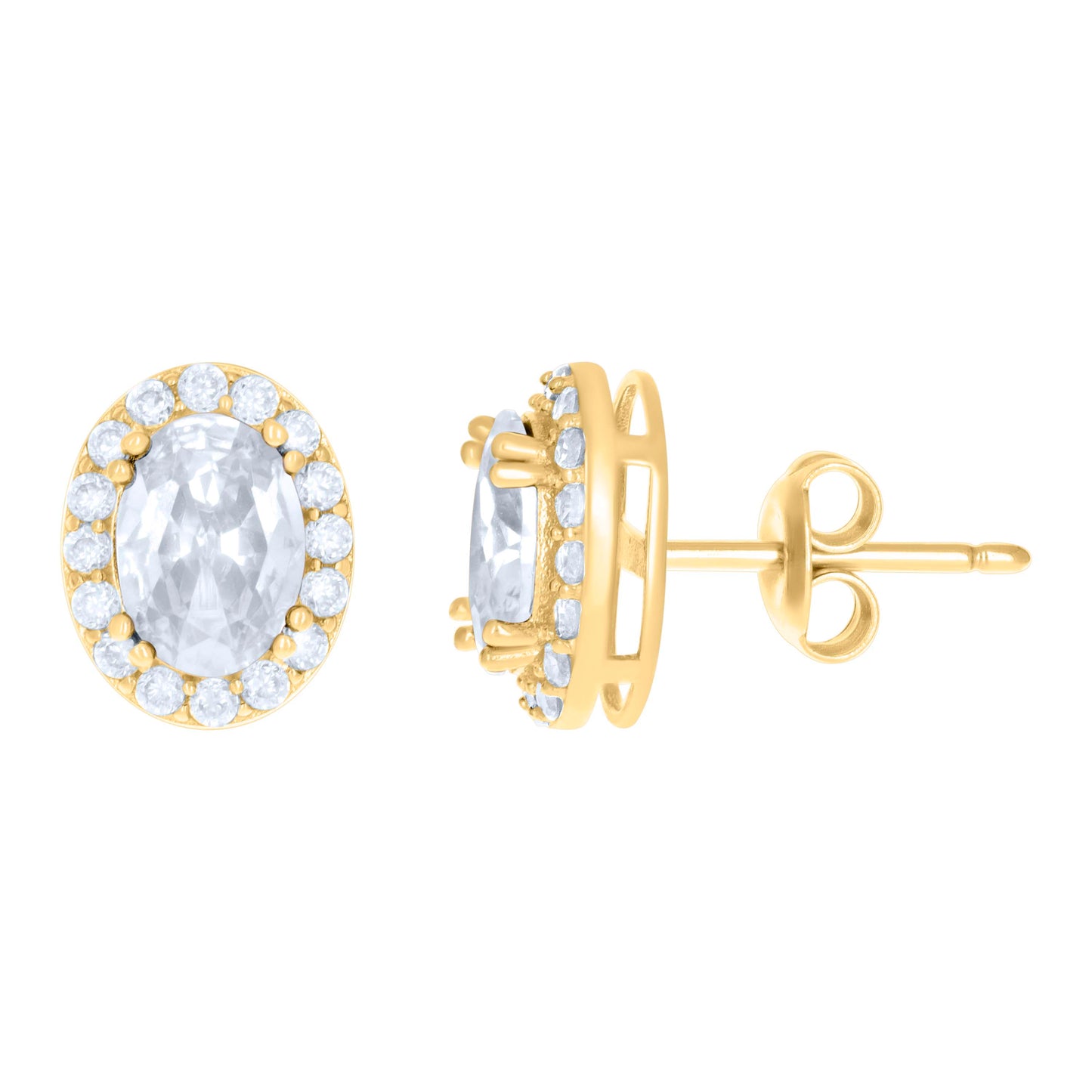 10k Yellow Gold Womens Oval Round Cubic Zirconia Oval Fashion Stud Earrings