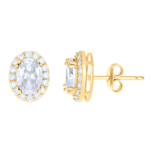 10k Yellow Gold Womens Oval Round Cubic Zirconia Oval Fashion Stud Earrings