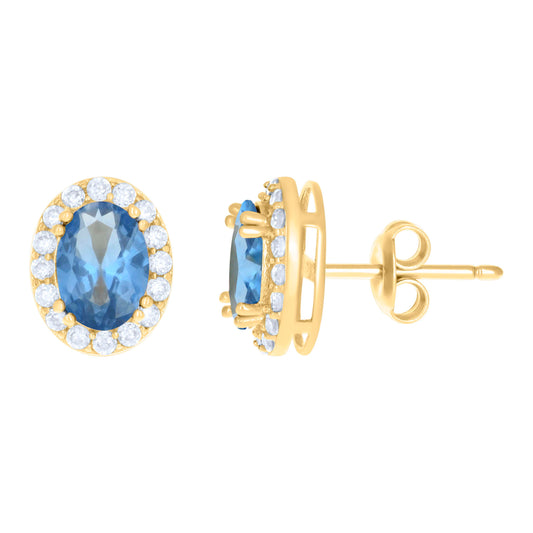 10k Yellow Gold Womens Blue White Oval Round Cubic Zirconia Oval Fashion Stud Earrings