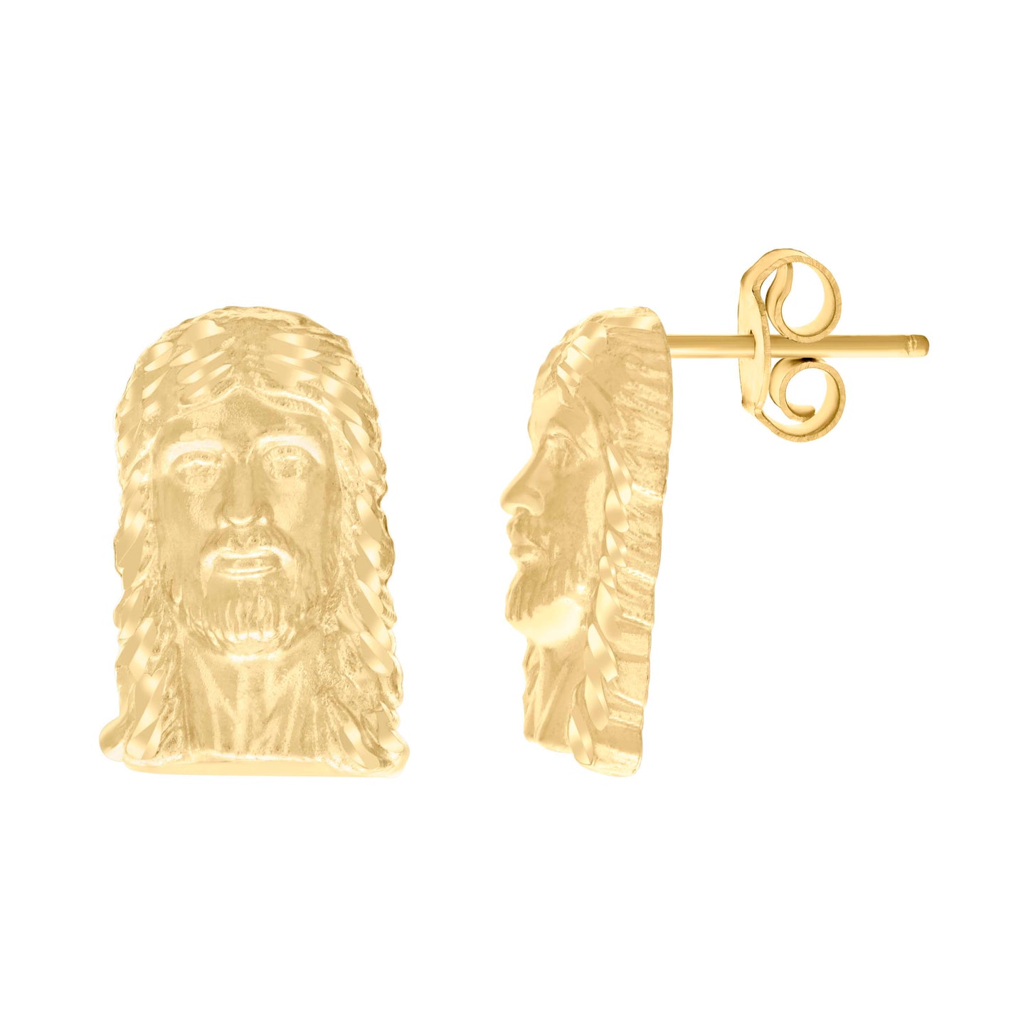 10k Yellow Gold Womens Jesus Religious Stud Earrings