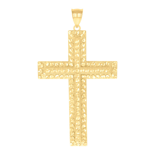 10k Yellow Gold Mens Nugget Cross Religious Charm Pendant