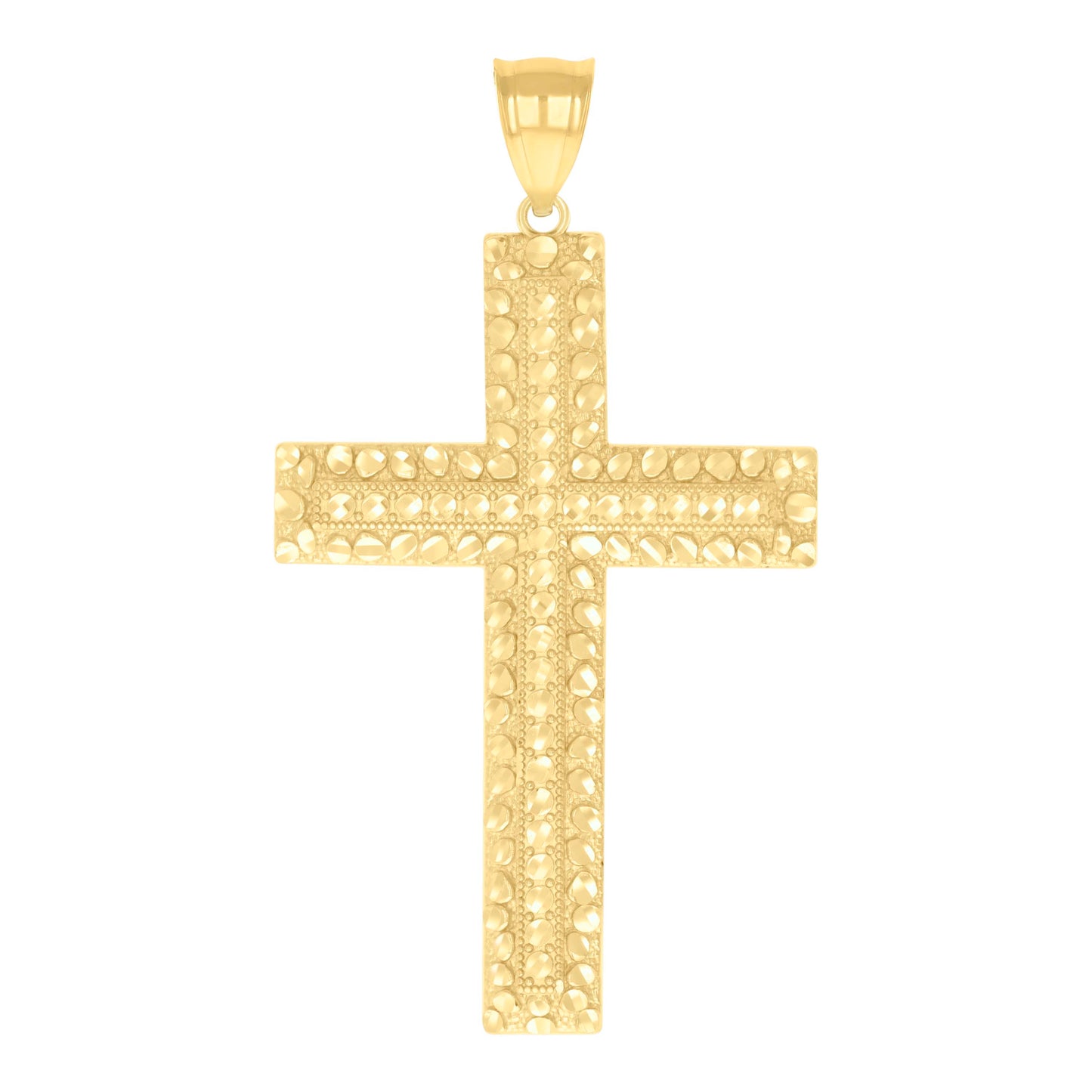 10k Yellow Gold Mens Nugget Cross Religious Charm Pendant