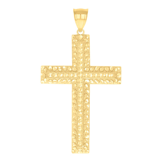 10k Yellow Gold Mens Nugget Cross Religious Charm Pendant