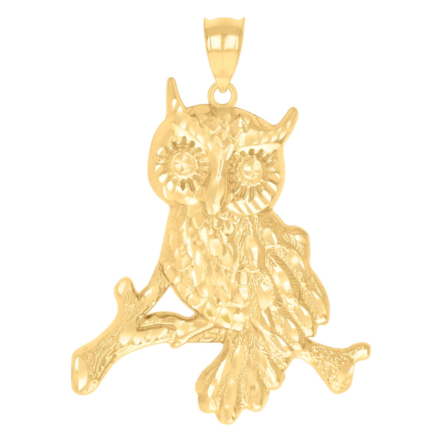 10k Yellow Gold Mens Owl Bird Wildlife Charm Pendant
