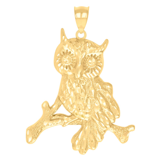 10k Yellow Gold Mens Owl Bird Wildlife Charm Pendant