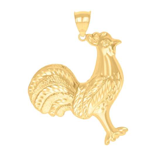 10k Yellow Gold Mens Rooster Bird Wildlife Charm Pendant