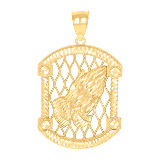10k Yellow Gold Mens Praying Hands Symbol Religious Charm Pendant
