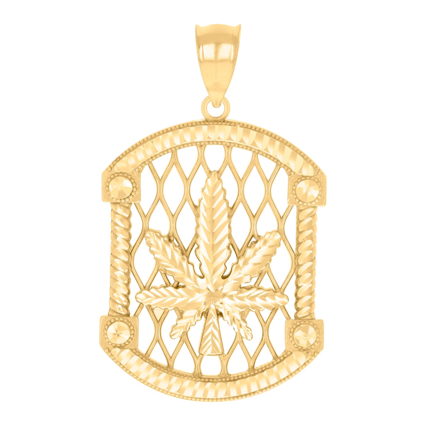 10k Yellow Gold Mens Marijuana Leaf Fashion Charm Pendant