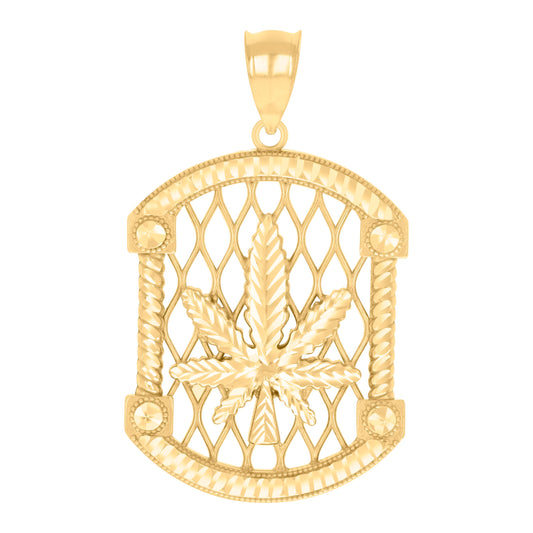 10k Yellow Gold Mens Marijuana Leaf Fashion Charm Pendant