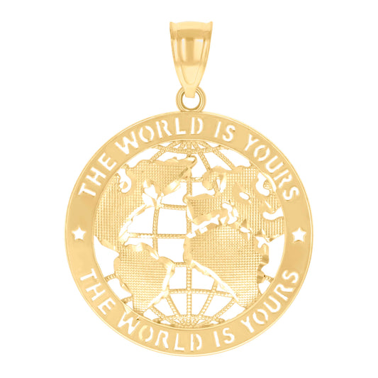 10k Yellow Gold Mens The World Is Yours World Map Charm Pendant