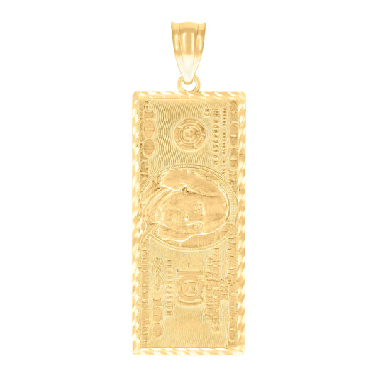 10k Yellow Gold Mens 100 Dollar Bill Currency Charm Pendant