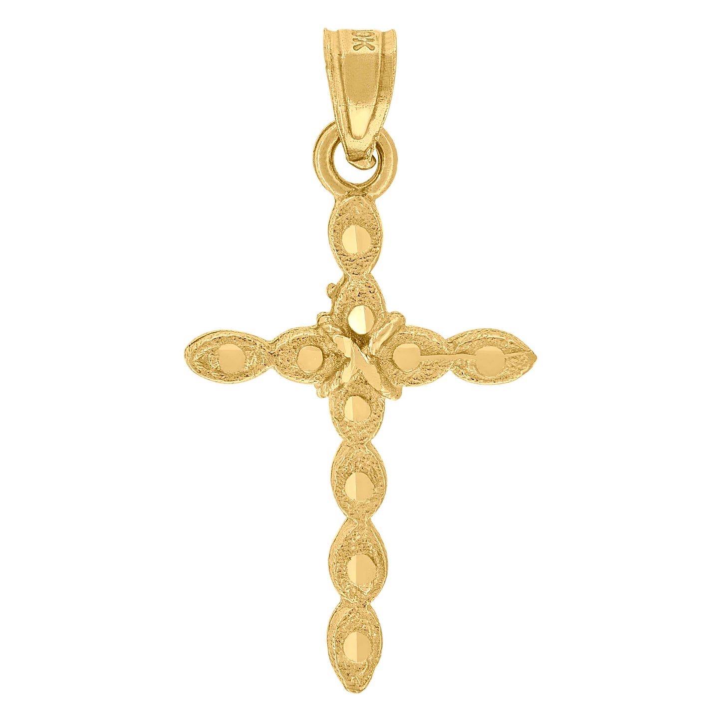 10kt Yellow Gold Mens Women Textured Cross Religious Charm Pendant
