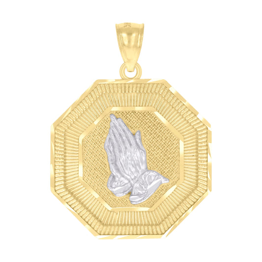 10kt Two-tone Gold Mens Praying Hands Symbol Religious Charm Pendant