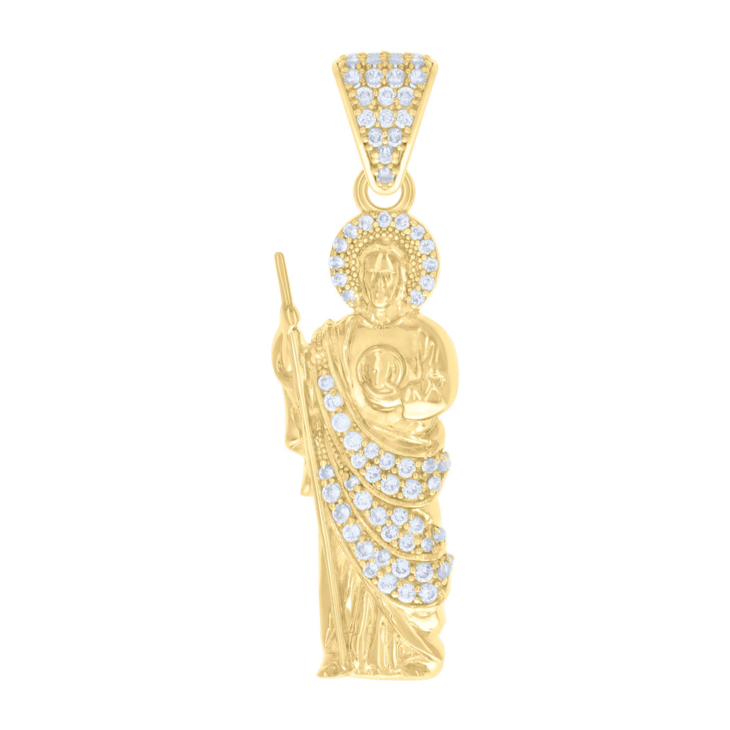 10k Yellow Gold Mens Cubic Zirconia St. Jude Religious Charm Pendant