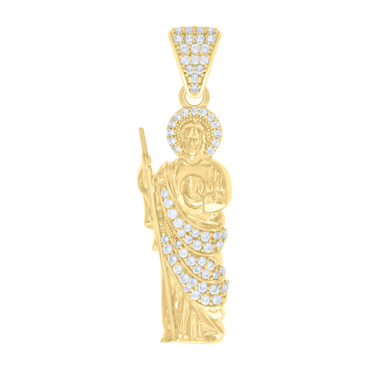 10k Yellow Gold Mens Cubic Zirconia St. Jude Religious Charm Pendant