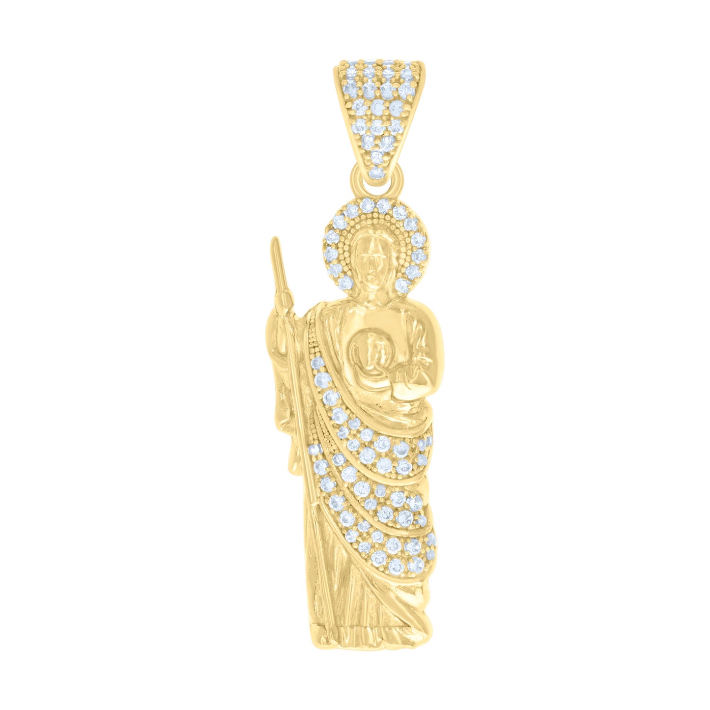 10k Yellow Gold Mens Cubic Zirconia St. Jude Religious Charm Pendant