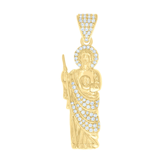 10k Yellow Gold Mens Cubic Zirconia St. Jude Religious Charm Pendant