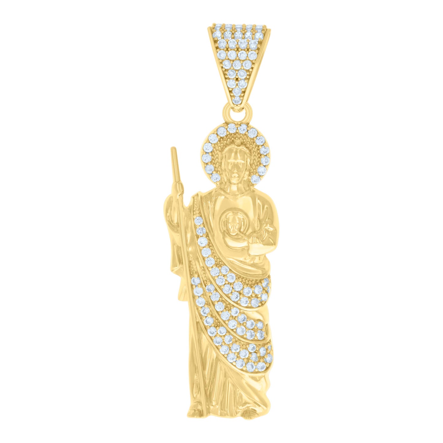 10k Yellow Gold Mens Cubic Zirconia St. Jude Religious Charm Pendant