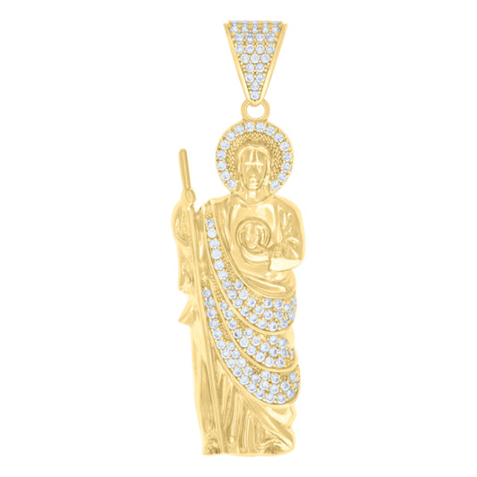 10k Yellow Gold Mens Cubic Zirconia St. Jude Religious Charm Pendant