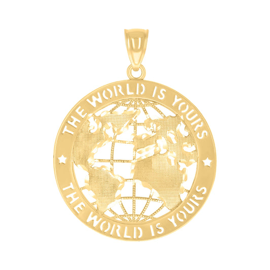 10k Yellow Gold Mens THE WORLD IS YOURS World Map Charm Pendant