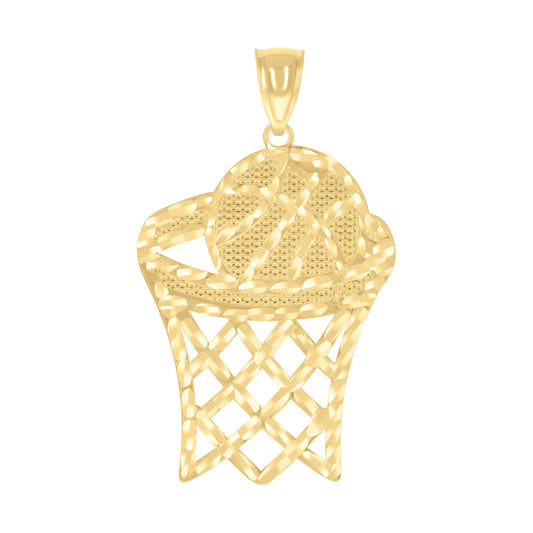 10k Yellow Gold Unisex Basket Ball Sports Charm Pendant