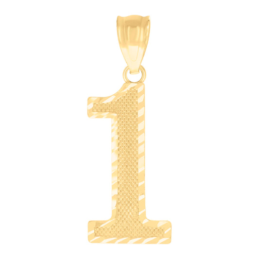 10k Yellow Gold Unisex Number 1 Nugget Charm Pendant