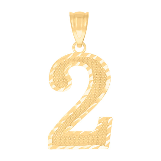 10k Yellow Gold Unisex Number 2 Nugget Charm Pendant