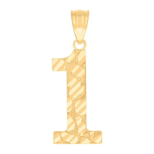 10k Yellow Gold Unisex Number 1 Nugget Charm Pendant