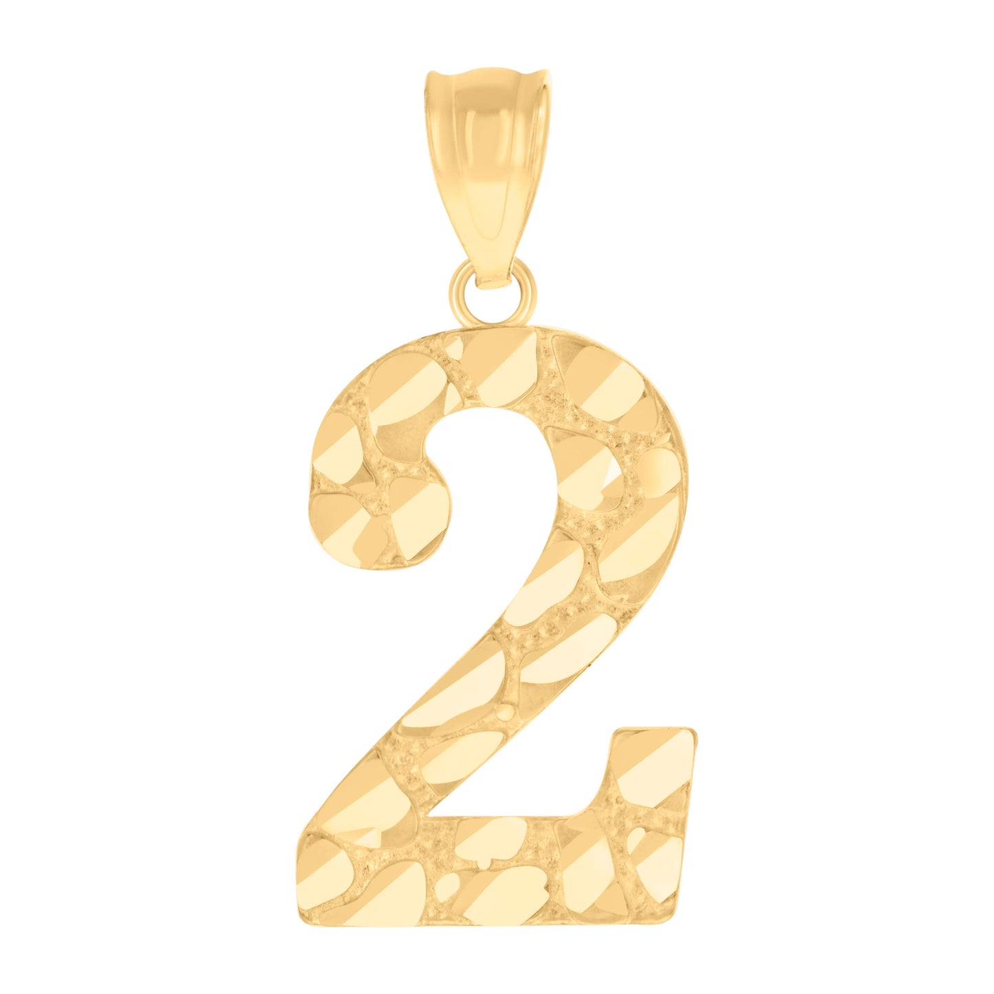 10k Yellow Gold Unisex Number 2 Nugget Charm Pendant