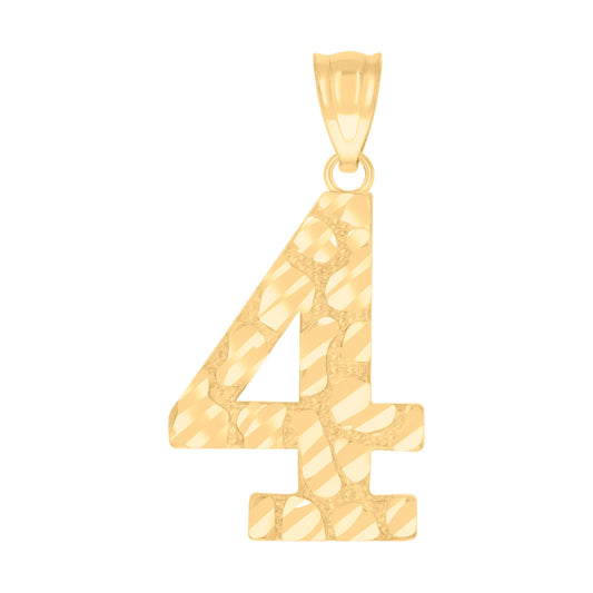 10k Yellow Gold Unisex Number 4 Nugget Charm Pendant