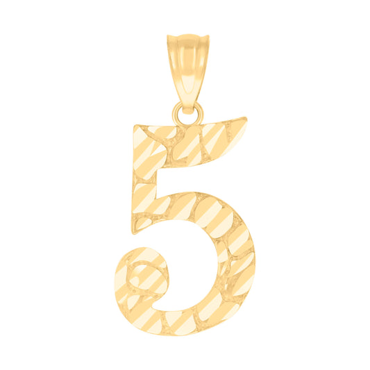 10k Yellow Gold Unisex Number 5 Nugget Charm Pendant