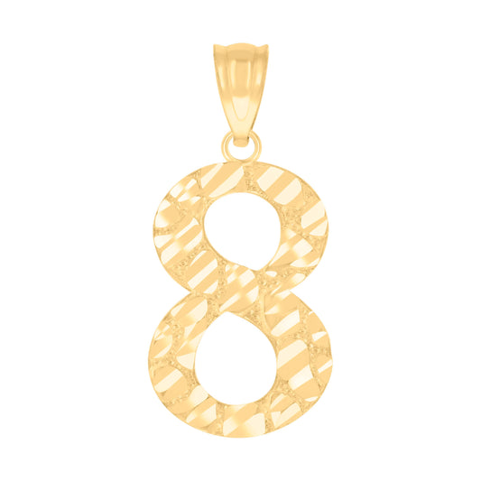 10k Yellow Gold Unisex Number 8 Nugget Charm Pendant