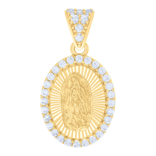 10kt Yellow Gold Womens Cubic-Zirconia Oval Guadalupe Religious Charm Pendant
