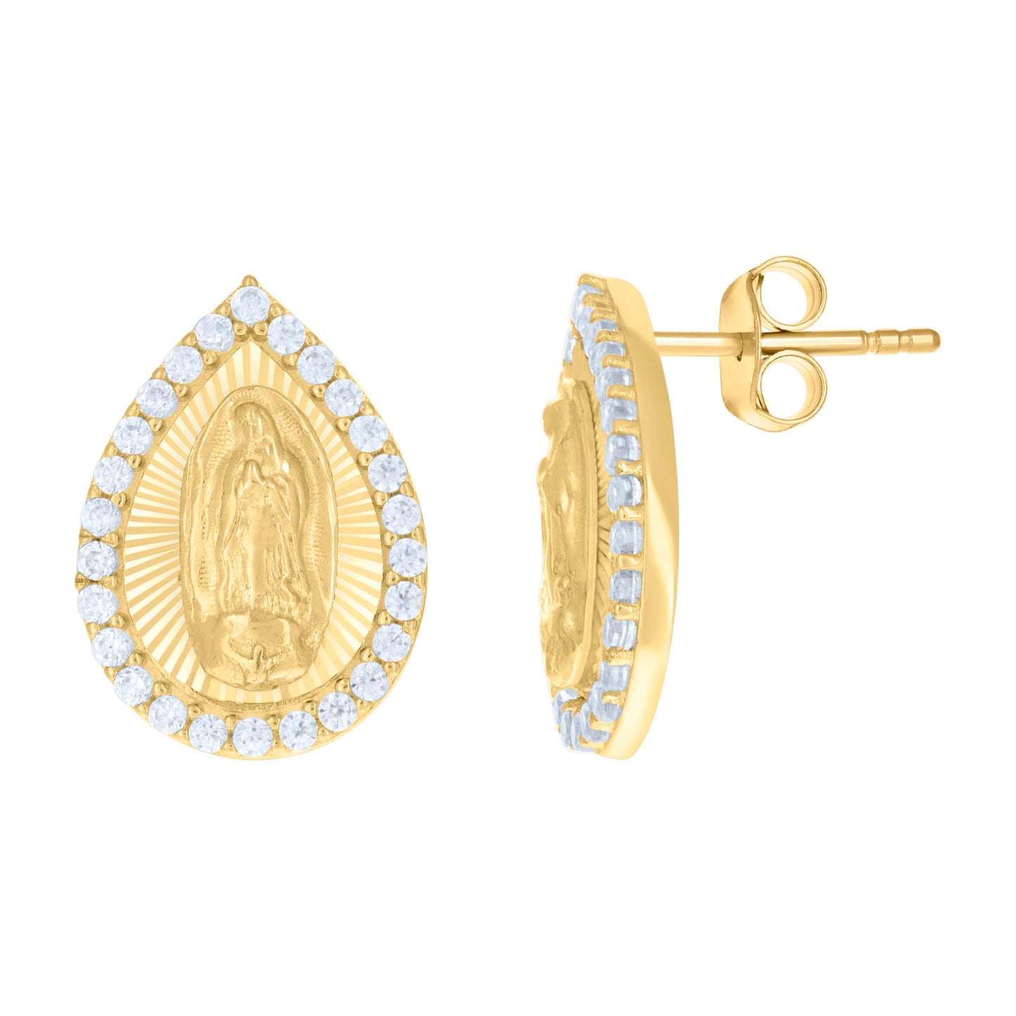 10k Yellow Gold Womens Cubic Zirconia Tear Drop Guadalupe Religious Stud Earrings