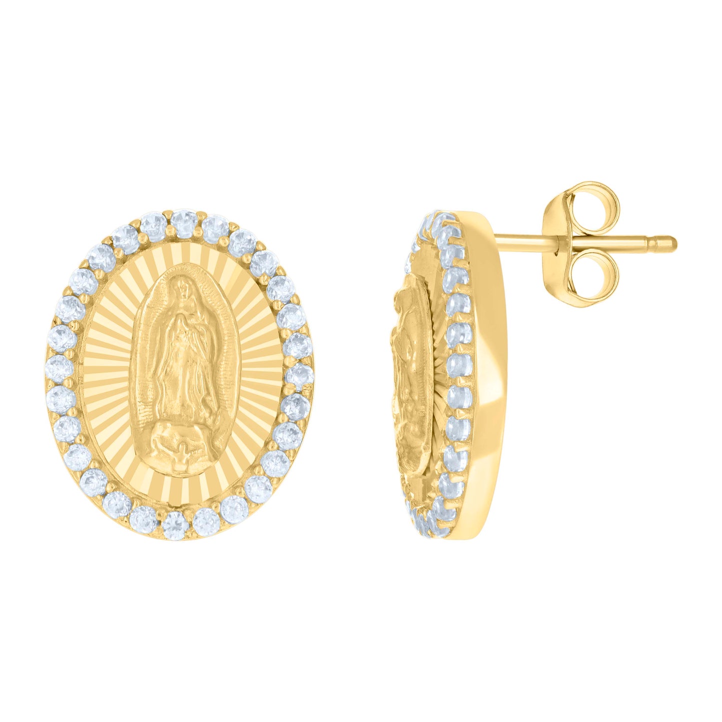 10k Yellow Gold Womens Cubic Zirconia Oval Guadalupe Religious Stud Earrings