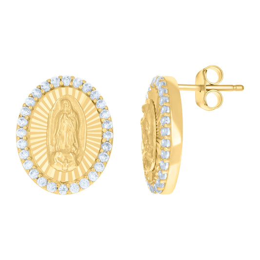 10k Yellow Gold Womens Cubic Zirconia Oval Guadalupe Religious Stud Earrings