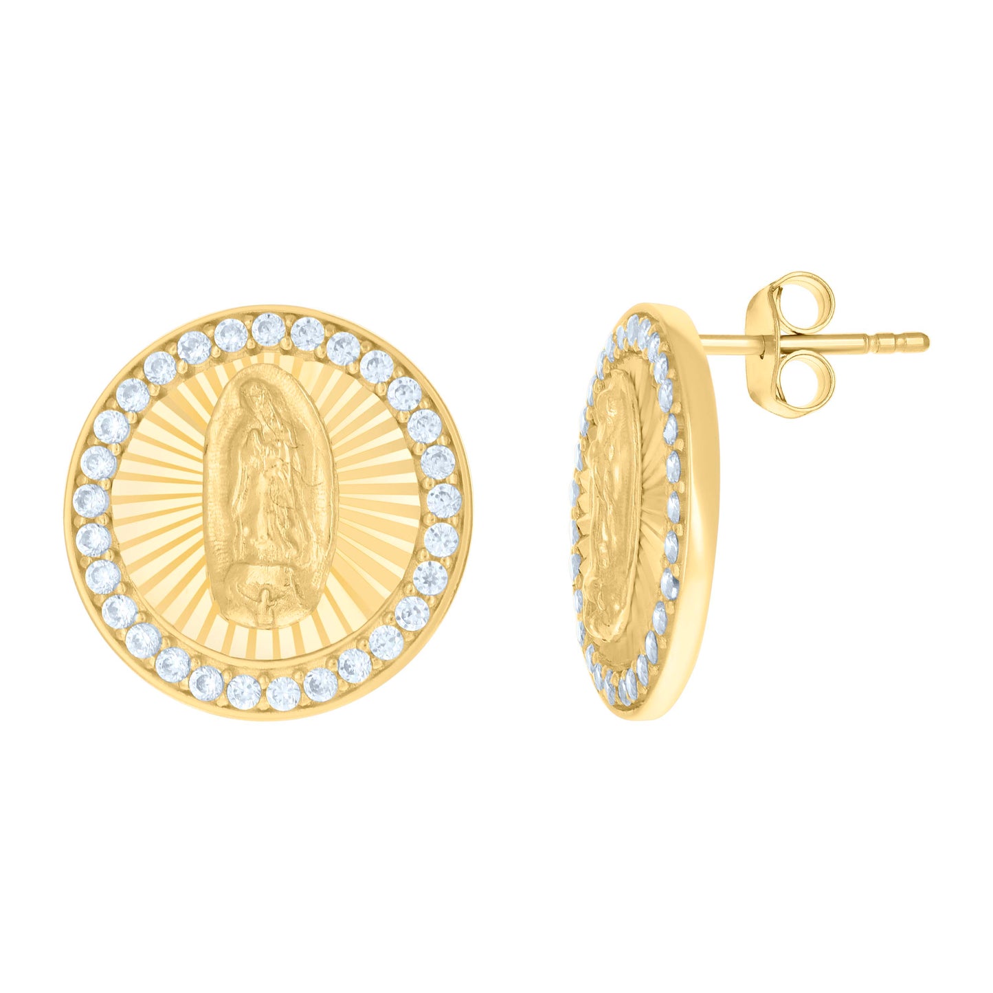 10k Yellow Gold Womens Cubic Zirconia Guadalupe Religious Stud Earrings