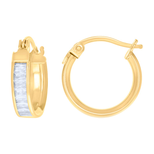 10k Yellow Gold Womens Baguette Cubic Zirconia Fashion Hoops Huggies Earrings