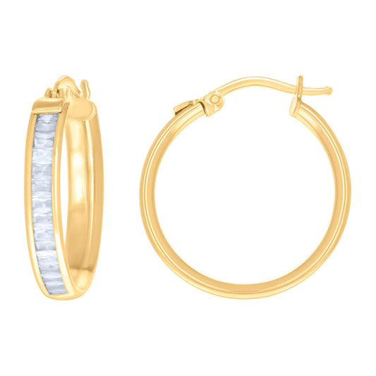 10k Yellow Gold Womens Baguette Cubic Zirconia Fashion Hoops Huggies Earrings