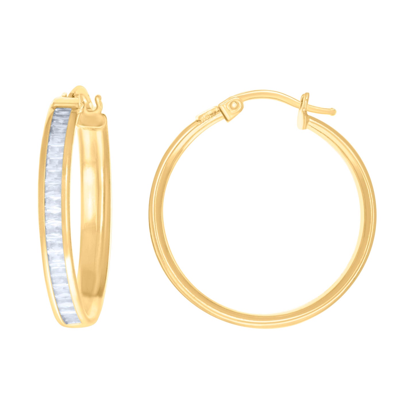 10k Yellow Gold Womens Baguette Cubic Zirconia Fashion Hoops Huggies Earrings