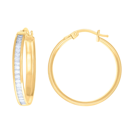 10k Yellow Gold Womens Baguette Cubic Zirconia Fashion Hoops Huggies Earrings